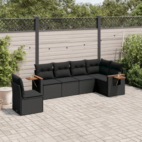 vidaXL Salon de jardin 6 pcs avec coussins noir résine tressée (1/3)