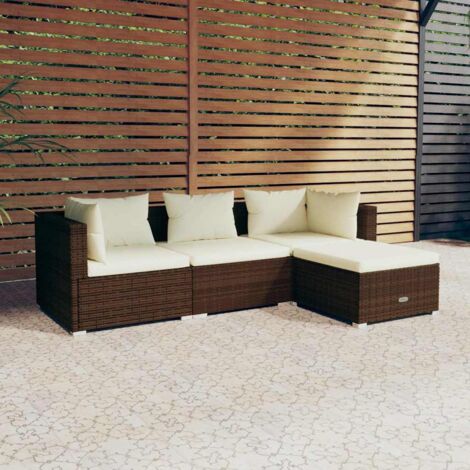 Salon de jardin 4 pcs avec coussins Résine tressée Marron vidaXL