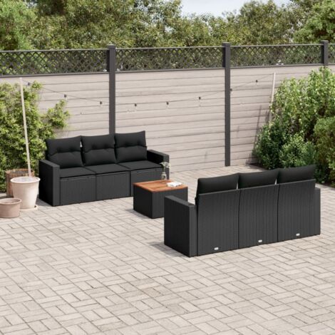 Salon de jardin 7 pcs avec coussins noir résine tressée vidaXL (1/5)