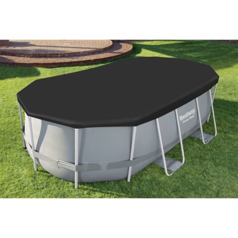 Bestway – Couverture de piscine 418x230 cm en PVC – Trous de drainage pour évacuation – Fixation solide avec cordes – Pour piscines ovales Power Steel