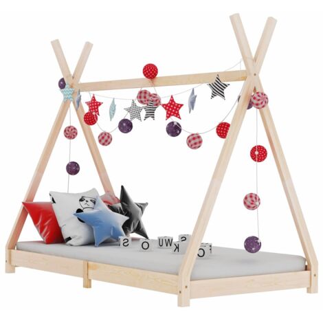 Lit pour les enfants en bois massif de rideau de pino indien diverses dimensions Taille : 90x200 cm