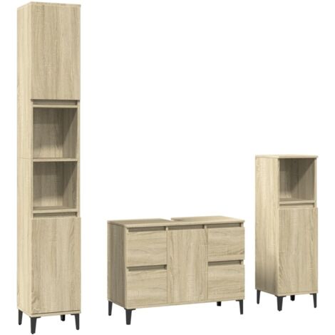 Vidaxl – Ensemble de meubles de salle de bain 3 pcs – Chêne sonoma – Dimensions armoire lavabo 80x33x60 cm – Bois d'ingénierie et métal (1/5)