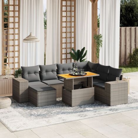 vidaXL Salon de jardin 8 pcs avec coussins gris résine tressée (1/4)