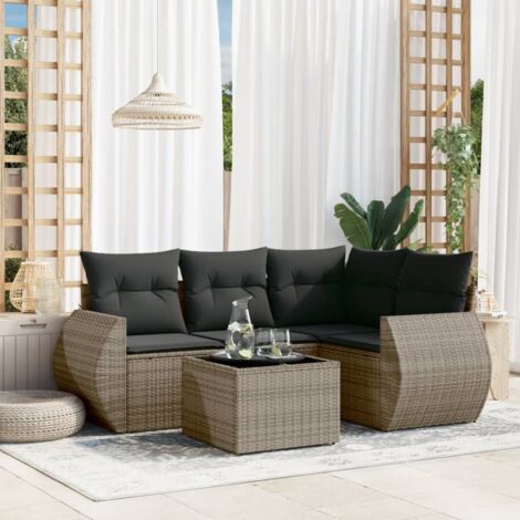 vidaXL Salon de jardin 5 pcs avec coussins gris résine tressée (1/3)