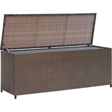 Vidaxl – Coffre de jardin marron 120x50x60 cm – Résine tressée résistante aux intempéries – Cadre en acier laqué durable – Mécanisme de levage à gaz