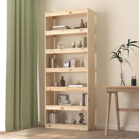 Vidaxl – Bibliothèque en bois de pin massif 80x30x199,5 cm marron – 6 compartiments spacieux – Fixation murale incluse pour sécurité