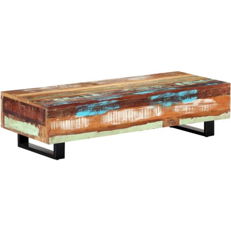 Vidaxl – Table basse fixe 120x50x30 cm en bois massif recyclé – Pieds en acier enduit de poudre – Surface peinte et polie (1/5)