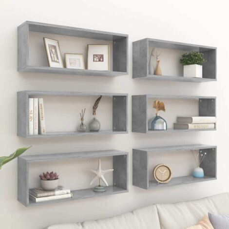 Étagères cube murales 6 pcs Gris béton 60x15x23 cm Aggloméré vidaXL97506