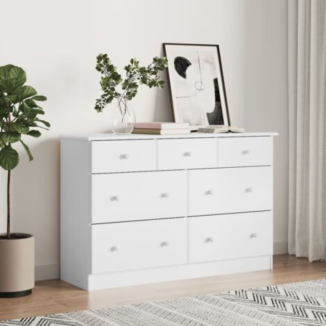 Vidaxl – Commode ALTA blanc 112x35x73 cm en bois massif de pin – 7 tiroirs pour rangement optimisé – Design intemporel et facile à entretenir