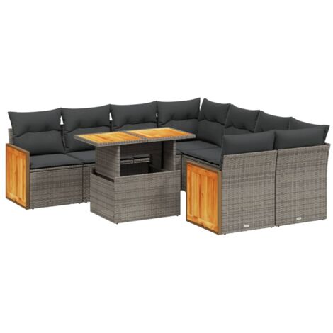 vidaXL Salon de jardin 9 pcs avec coussins gris résine tressée (1/3)