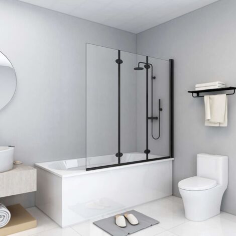 Vidaxl – Cabine de douche pliable 3 panneaux ESG 130x138 cm – Verre de sécurité 6 mm – Structure en aluminium noir – Accès facile et installation simplifiée (1/5)