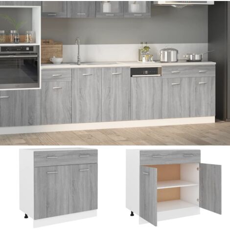 Vidaxl – Armoire de plancher à tiroirs – Élément bas de cuisine 80x46x81,5 cm – Bois d'ingénierie sonoma gris – 2 compartiments et 1 tiroir
