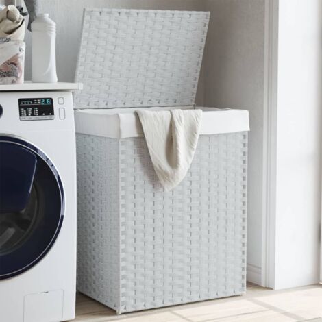 Panier à linge avec couvercle blanc 46x33x60 cm résine tressée vidaXL