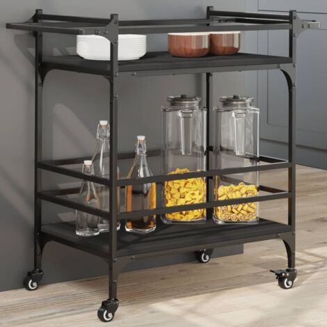 vidaXL Chariot de cuisine noir 82x40x78,5 cm bois d'ingénierie