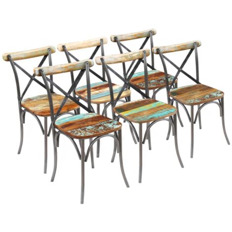 Vidaxl – Lot de 6 chaises à manger en bois de récupération massif – Structure en acier – Finition multicolore – Dossier ouvert – Dimensions 51x52x84 cm