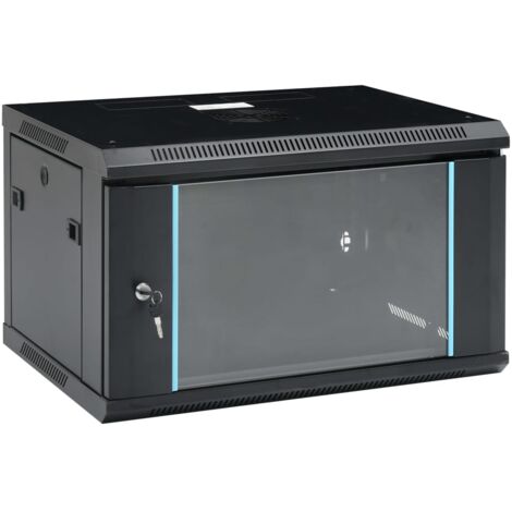 Vidaxl – Coffret de communication mural 6U 19' IP20 – Acier laminé à froid – Dimensions 600x450x375 mm – Porte en verre trempé verrouillable