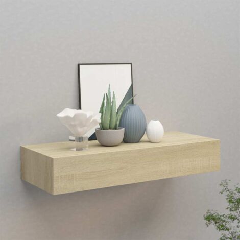 Vidaxl – Étagère murale à tiroir chêne MDF 60x23,5x10 cm – Capacité 10 kg – Fixation murale incluse – Design compact pour décoration intérieure