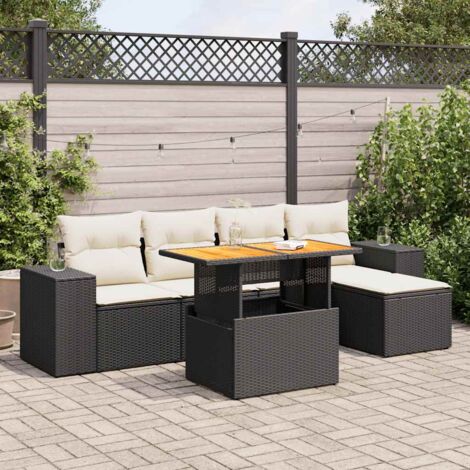 vidaXL Salon de jardin 6 pcs avec coussins noir résine tressée (1/5)