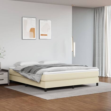 Vidaxl – Cadre de lit à ressorts 160x200 cm – Similicuir crème – Lattes en contreplaqué pour soutien optimal – Pieds robustes