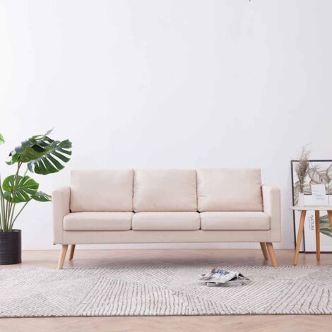 Vidaxl – Canapé droit 3 places en tissu crème – Largeur 150 cm – Cadre en bois robuste – Housses de coussin amovibles et lavables – Confort optimal