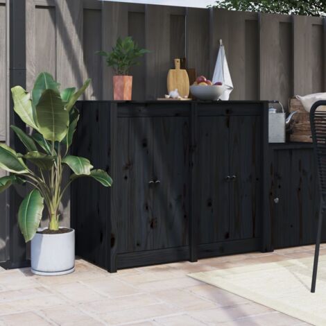 Vidaxl – Portes de cuisine d'extérieur MEPPEL 2 pcs – Bois de pin massif noir – Installation facile avec boutons en métal – Pour rangement optimisé (1/5)