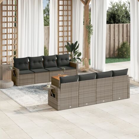Salon de jardin 9 pcs avec coussins gris résine tressée vidaXL (1/3)