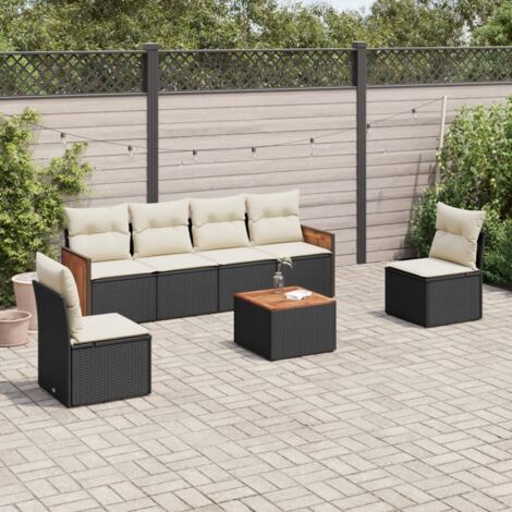 vidaXL Salon de jardin 7 pcs avec coussins noir résine tressée (1/3)