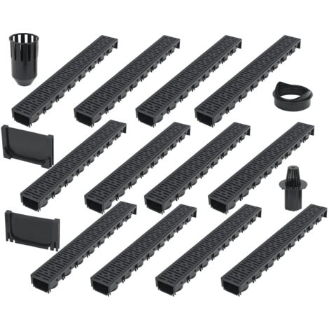 Vidaxl – Lot de 12 caniveaux de drainage en plastique 100 x 12,5 x 8 cm – Système de verrouillage – Pour évacuation eaux pluviales – Résistant au gel et à la chaleur - vidaXL617394