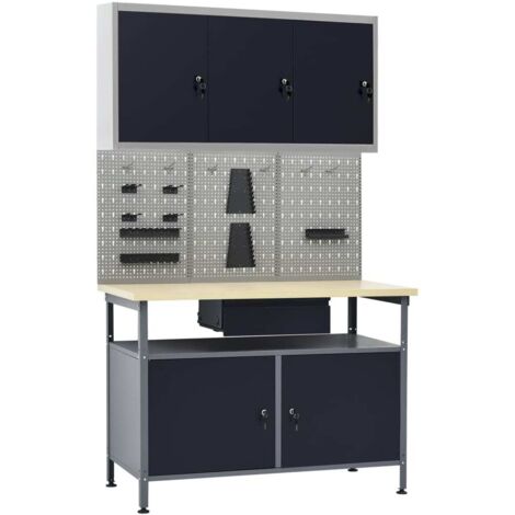 Vidaxl – Établi modulable avec 3 panneaux muraux et 1 armoire – Capacité de charge 300 kg – Acier et bois d'ingénierie – Largeur 120 cm