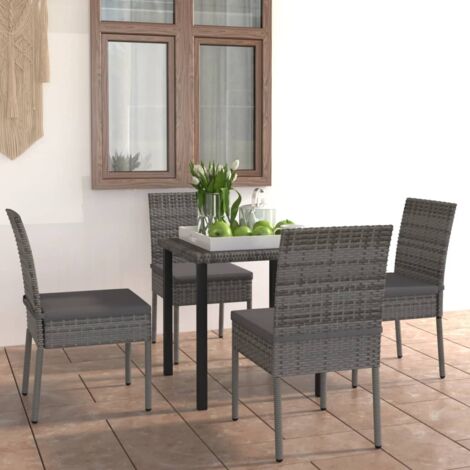 vidaXL Ensemble à manger de jardin 5 pcs Résine tressée Gris (1/5)