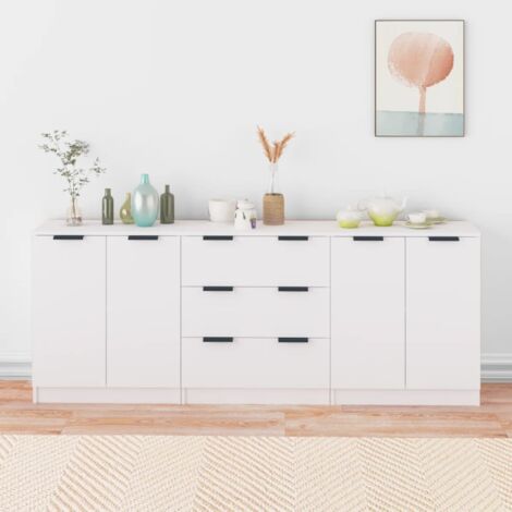 Vidaxl – Lot de 3 buffets style industriel – Meuble de rangement blanc en bois d'ingénierie – Dimensions 60x30x70 cm – Assemblage requis