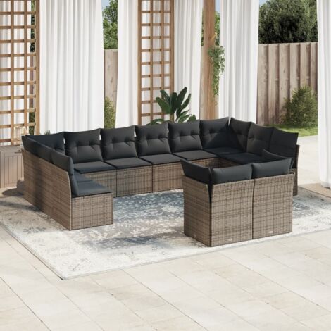 Salon de jardin avec coussins 12 pcs gris résine tressée vidaXL (1/3)