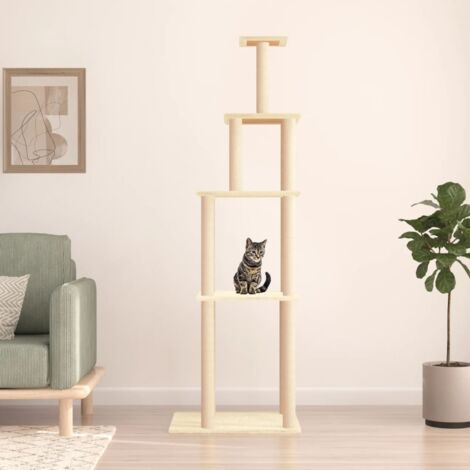 Vidaxl – Arbre à chat 183 cm avec griffoirs en sisal naturel – Poteaux en bois d'ingénierie – Pour chats actifs et joueurs (1/6)