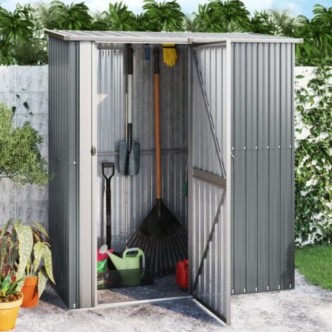 Vidaxl – Abri de jardin métal gris 180,5x97x209,5 cm – Acier galvanisé durable – Toit en pente pour évacuation pluie – Porte verrouillable