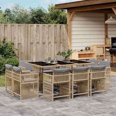 Ensemble à manger de jardin et coussins 11 pcs mélange beige vidaXL