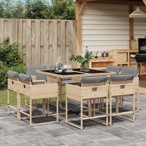 vidaXL Ensemble à manger de jardin et coussins 9 pcs mélange beige (1/5)