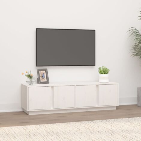 Vidaxl – Meuble TV blanc 140x40x40 cm en bois de pin massif – 4 compartiments de rangement – Design épuré et élégant (1/5)