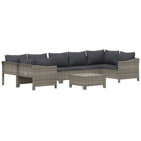 Salon de jardin 8 pcs avec coussins Gris Résine tressée vidaXL (1/5)
