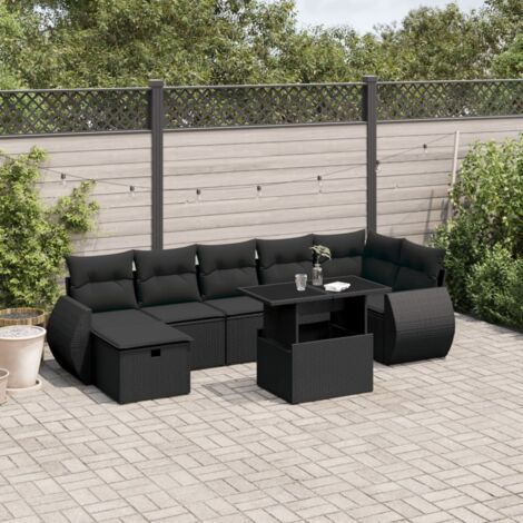 vidaXL Salon de jardin 8 pcs avec coussins noir résine tressée (1/5)