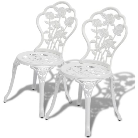 Vidaxl – Lot de 2 chaises de bistro en aluminium coulé blanc – Résistantes aux intempéries – Détails floraux – Dimensions 41x49x81,5 cm