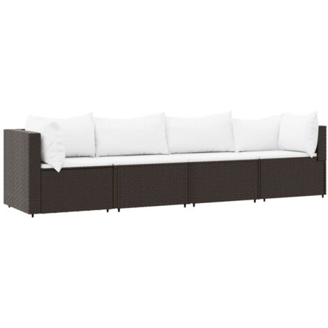 Salon de jardin 4 pcs avec coussins Marron Résine tressée vidaXL (1/6)