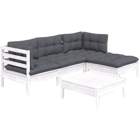 vidaXL 5 Piece Garden Lounge Set with Cushions White Pinewood (1/5)