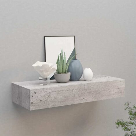 Vidaxl – Étagère murale à tiroir gris béton 60x23,5x10 cm – MDF et métal – Capacité 10 kg – Montage inclus – Design compact pour rangement optimisé