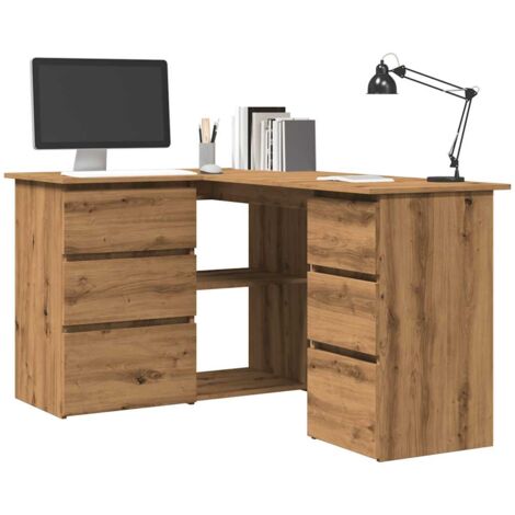 Vidaxl – Bureau d'angle en bois d'ingénierie 145x100x76 cm – Surface lisse et résistante à l'humidité – Grand espace de rangement avec 2 portes et 4 tiroirs