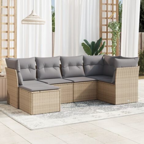 vidaXL Salon de jardin avec coussins 6 pcs beige résine tressée (1/3)
