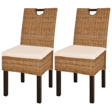 Vidaxl – Chaise de salle à manger en rotin Kubu – 2 pièces – Cadre en bois de manguier – Coussins amovibles – Confort optimal
