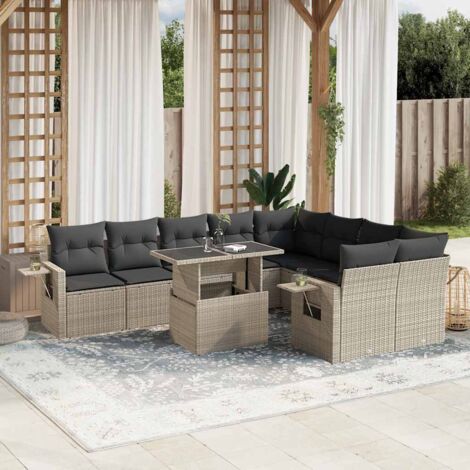 vidaXL Salon de jardin avec coussins 10 pcs gris clair résine tressée (1/5)