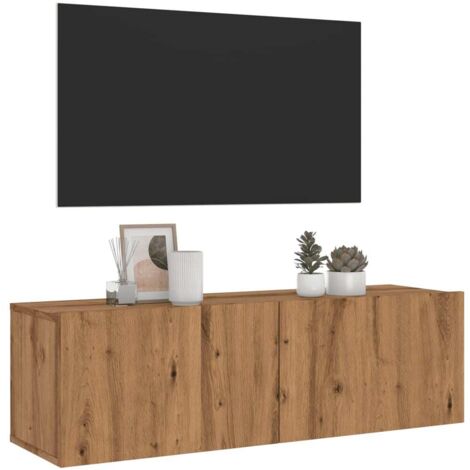 Vidaxl – Meuble TV mural chêne artisanal 100x30x30 cm – Bois d'ingénierie – 2 portes – Fixation murale pour gain de place