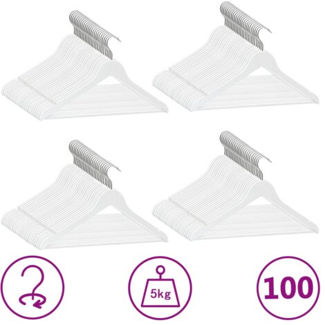 vidaXL Cintres antidérapants 100 pcs Blanc Bois dur