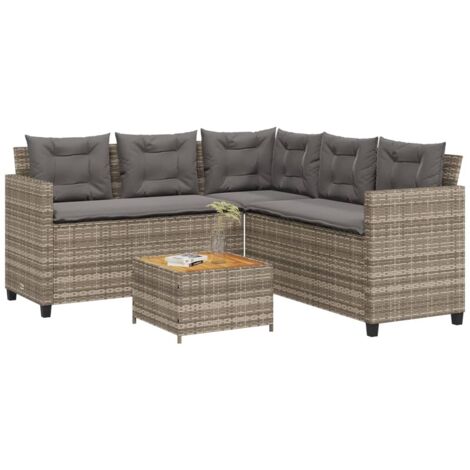 Canapé de jardin avec table et coussins en forme de L gris vidaXL